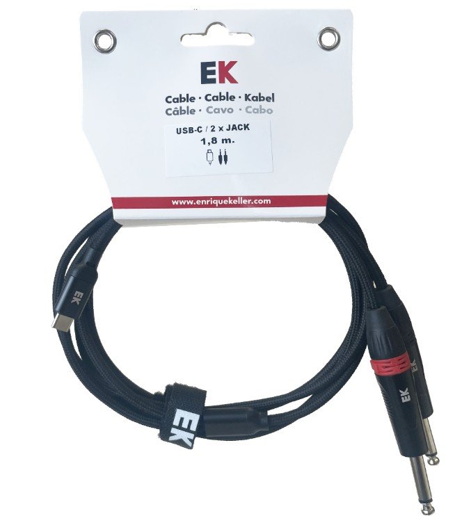 Câble EK AUDIO USB-C, 2 prises jack mâles mono, 1,8 m