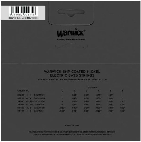 WARWICK EMP - Bass String Set, 4-Cuerdas, Medium Light, .040-.100 Níquel