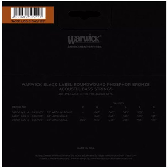 WARWICK Cordes de basse acoustique 5 cordes Black Label 45-135