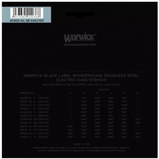 WARWICK Black Label - Cordes de basse 5c, Medium Light, .040-.130