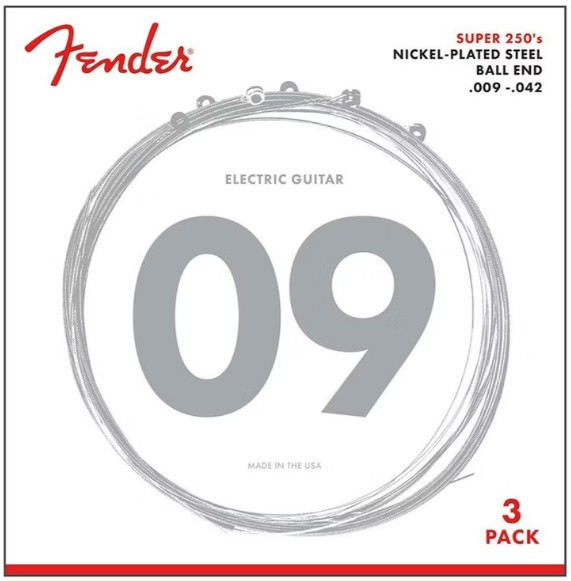 Cuerdas guitarra elétrica FENDER Super 250's 09-42 NÍQUEL LIGHT 3uds