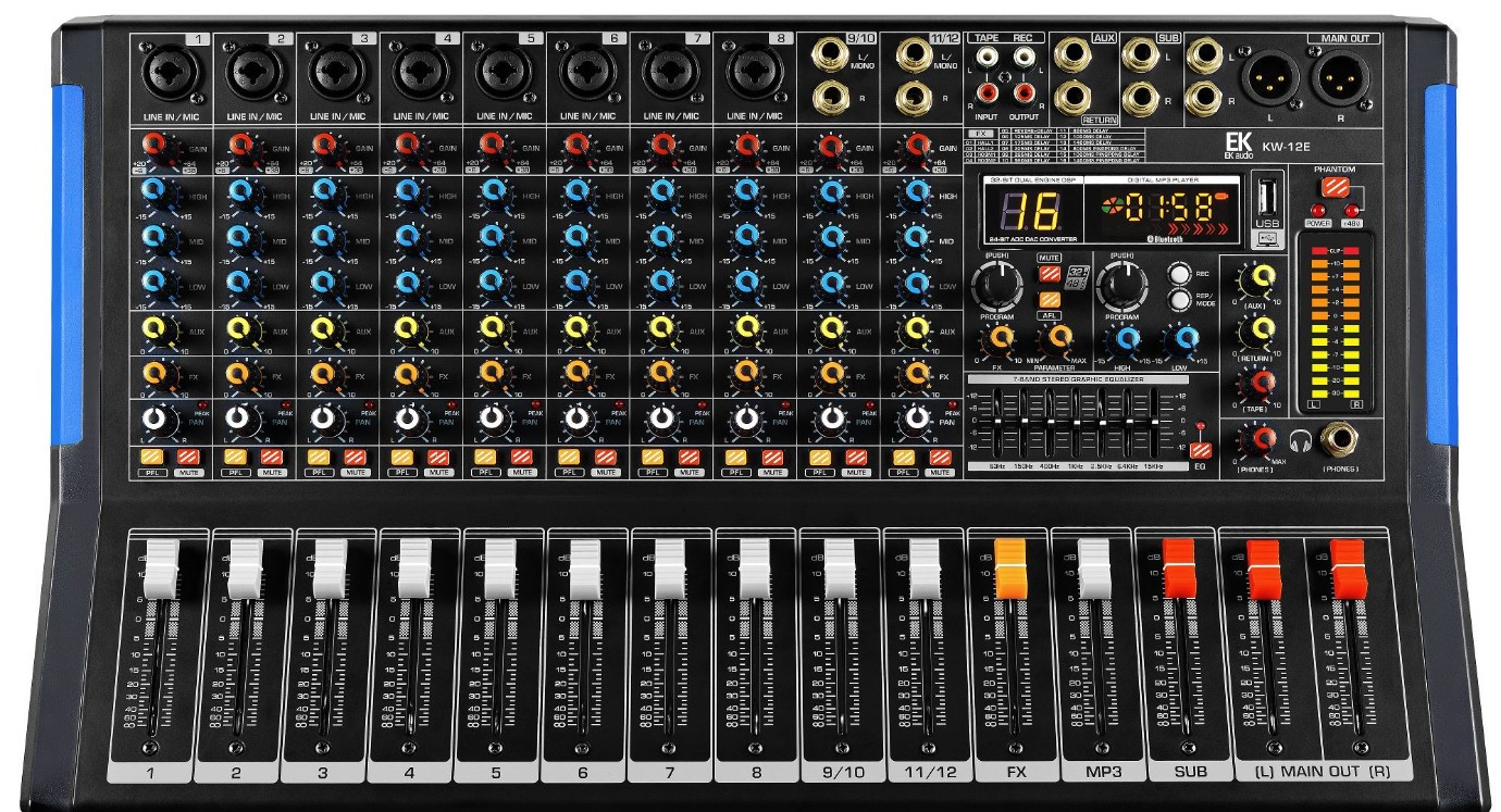 Table de mixage EK AUDIO amplifiée avec effets KW12E