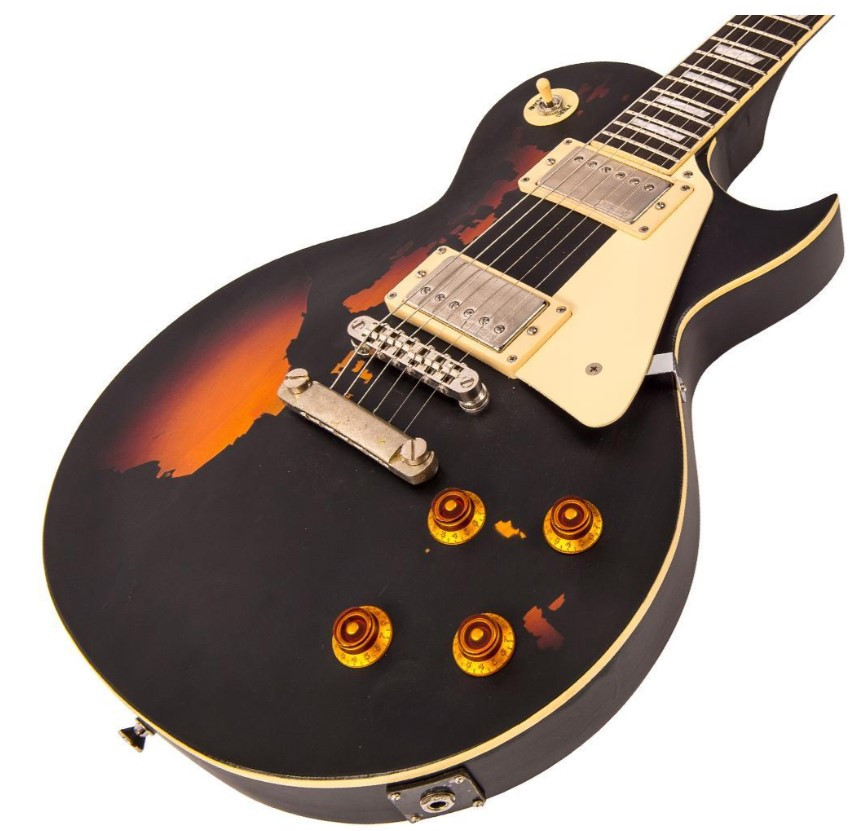 Guitarra eléctrica VINTAGE LP V100 Distressed, Black Over Sunburst