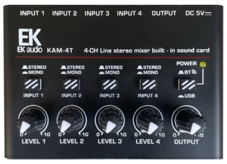 Mezclador EK AUDIO KAM4T de 4 Canales Estéreo - Bluetooth/USB