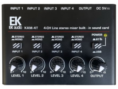 Mezclador EK AUDIO KAM4T de 4 Canales Estéreo - Bluetooth/USB